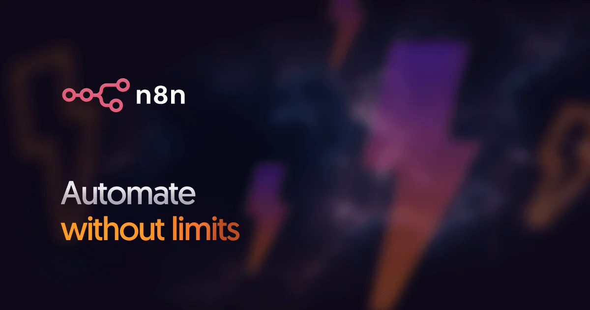 n8n's own share image: the n8n mark and the line "Automate without limits" on a dark ground.