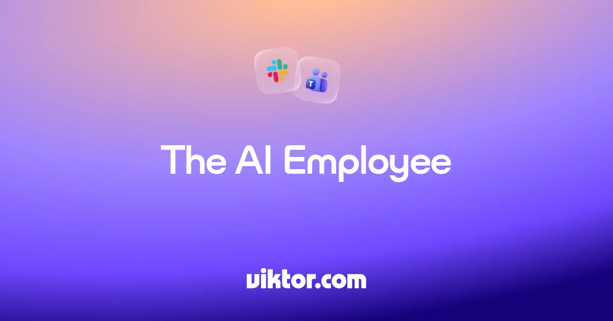 Viktor's own share image: the Slack and Teams marks above the words "The AI Employee" and viktor.com.